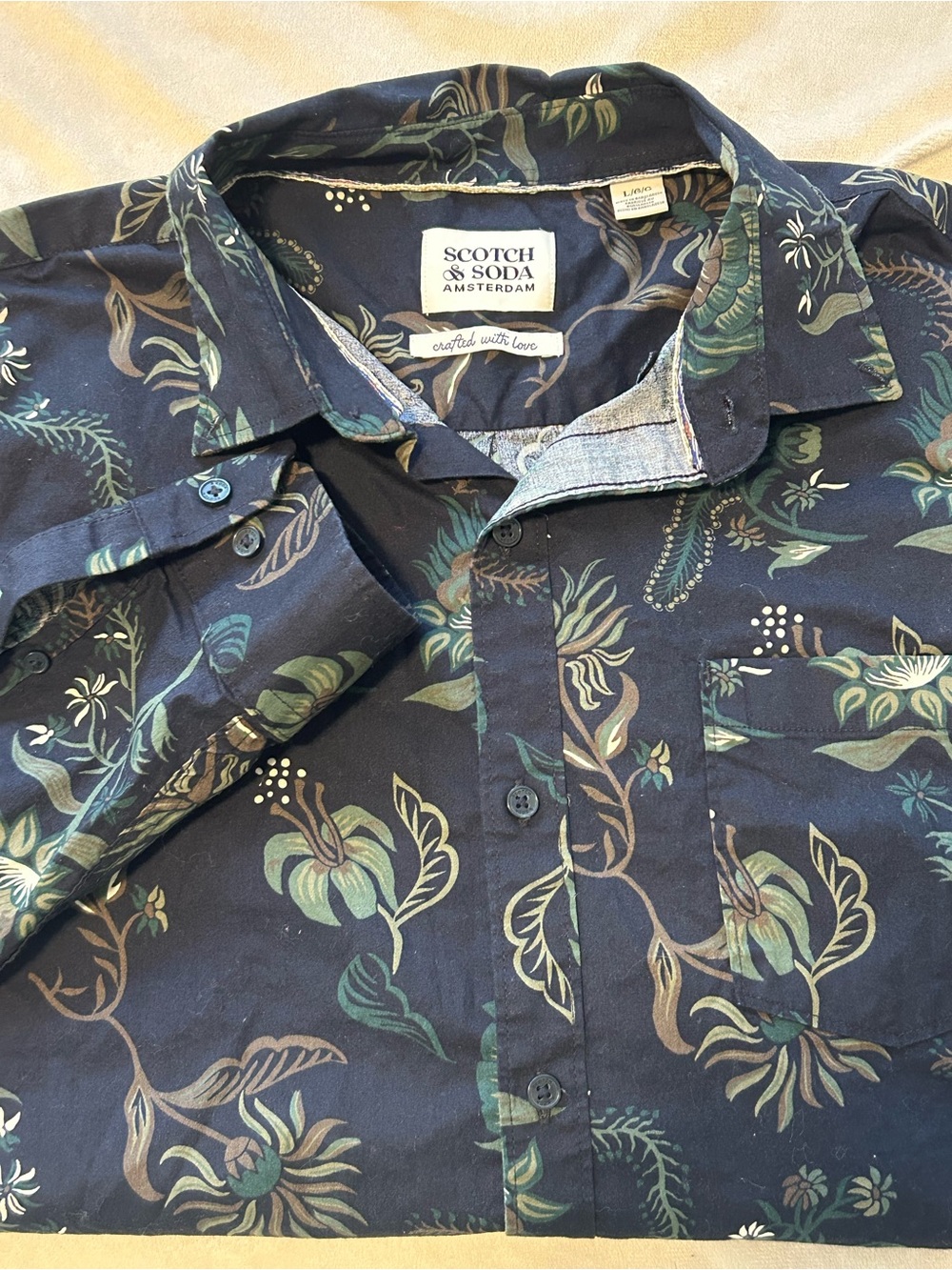 Scotch Soda Amsterdam Mens Large L Floral Tapestry Print Night Button Up Shirt